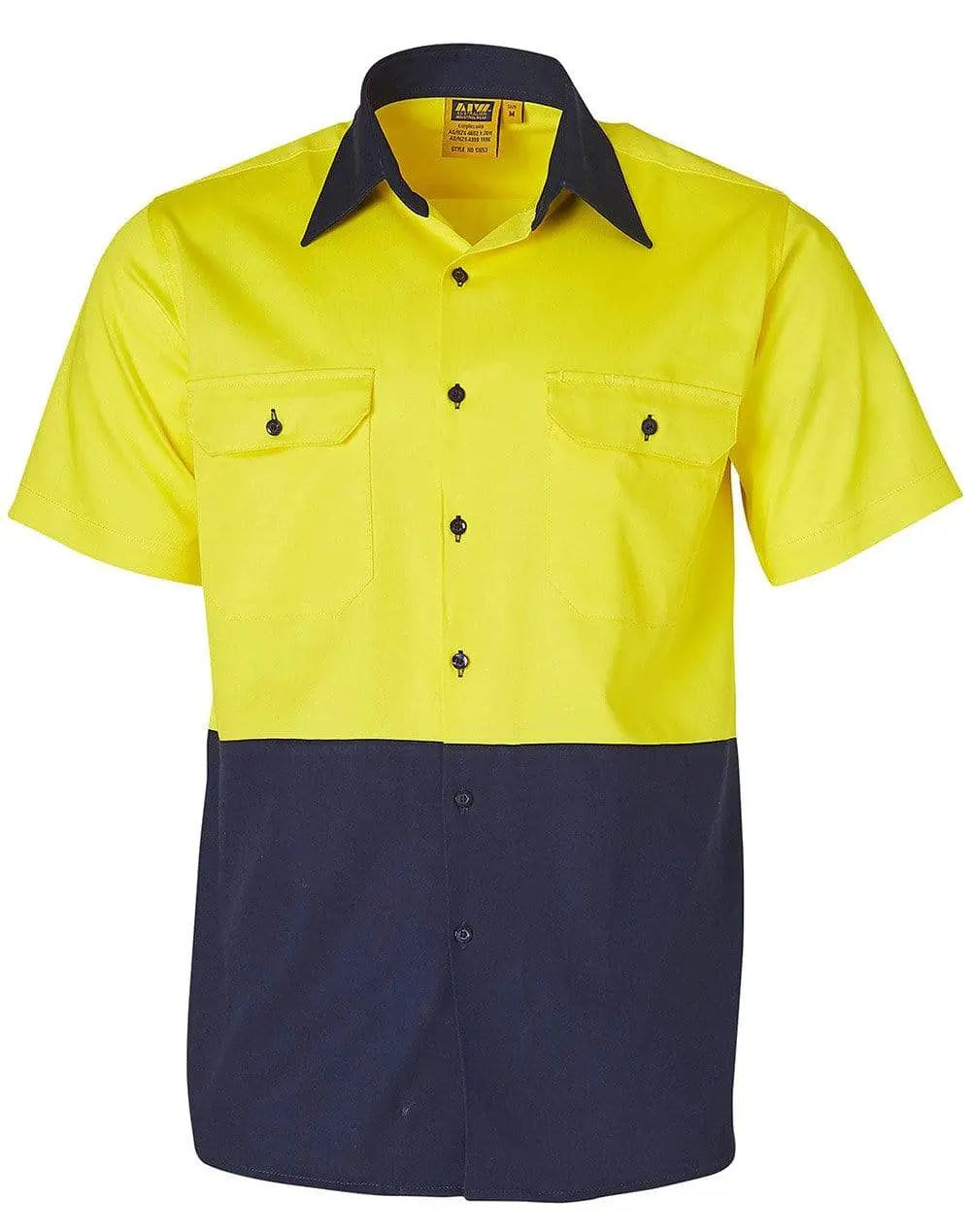 Cotton Drill Safety Shirt SW53 Work Wear Australian Industrial Wear S Fluoro Yellow/Navy